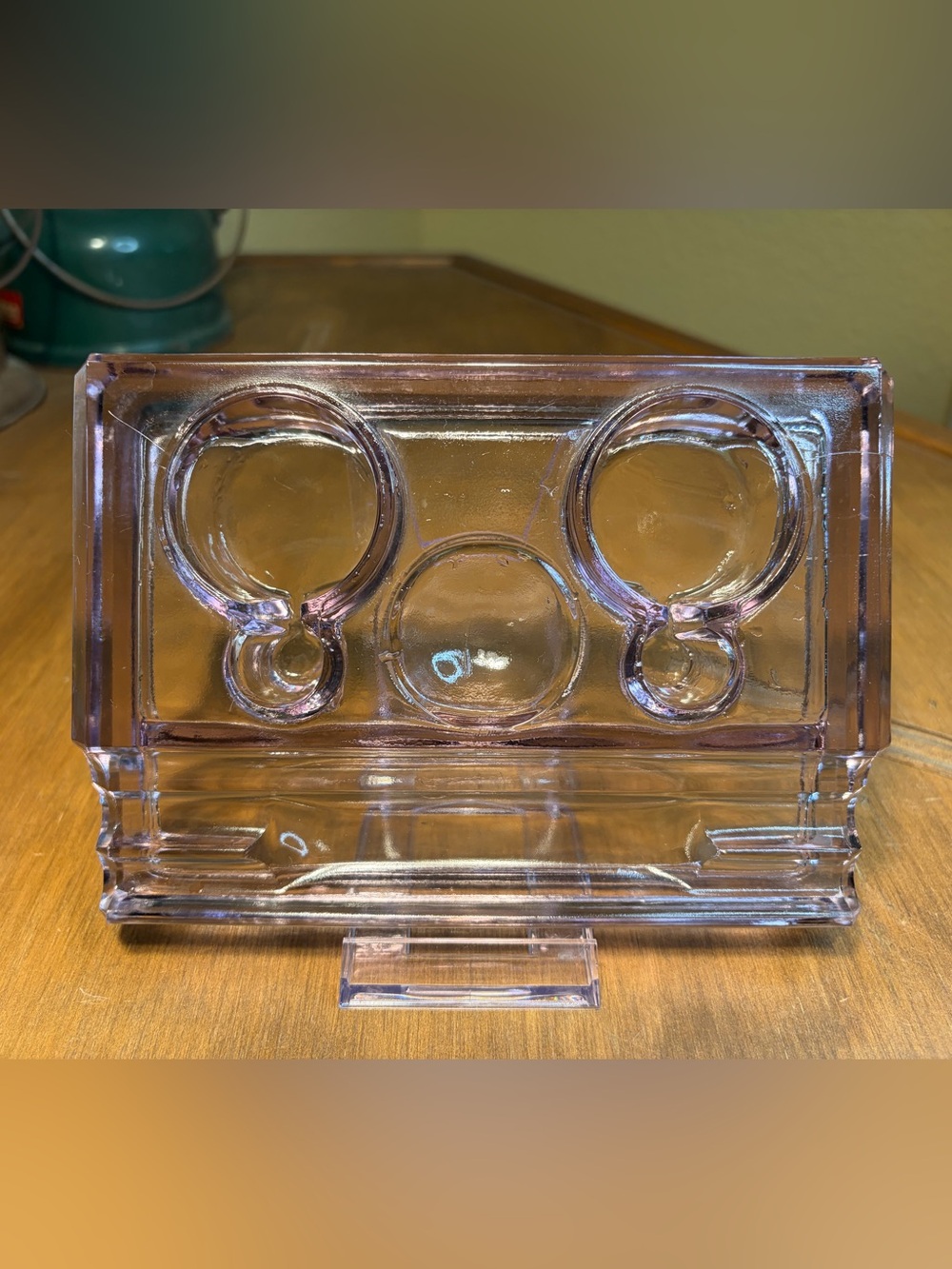 Vintage Double Inkwell/Double Pen Rest Station Pale Purple Antique Glass 5x7"